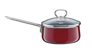 Riess, 0730-008, Stielkasserolle mit Glasdeckel, NOUVELLE-ROSSO EXTRA STARK, Durchmessser 16 cm, Höhe 14 cm, Inhalt 1 Liter, Emaille, Induktion im Sale